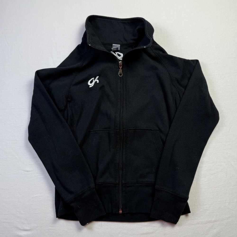 GK Elite Gymnastics Warm Up Jacket Youth 14 Black Full Zip Ribbed Logo-2695
